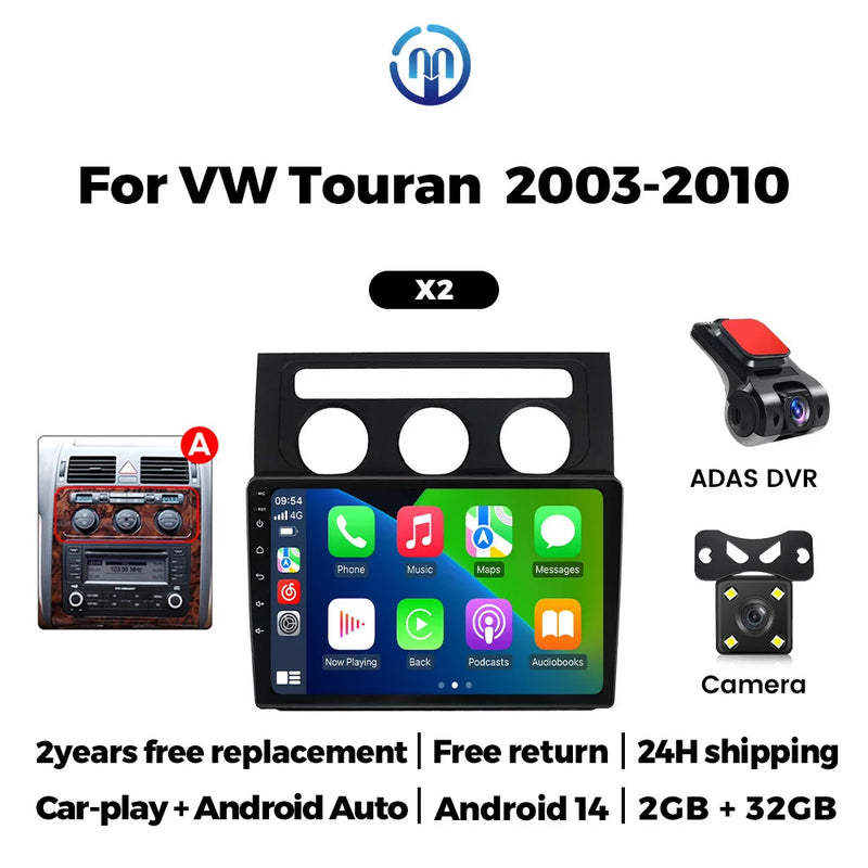 Autoradio CarPlay Volkswagen Touran 1 (2003-2010) – Écran 10 pouces, cadre noir ou argent, vue 14