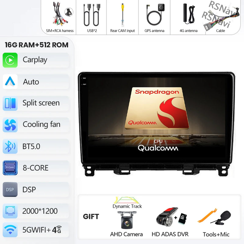 Autoradio CarPlay Honda Jazz 4 et Fit 4 (2020-2022) – Écran QLED, jusqu'à 16 Go + 512 Go, vue 9