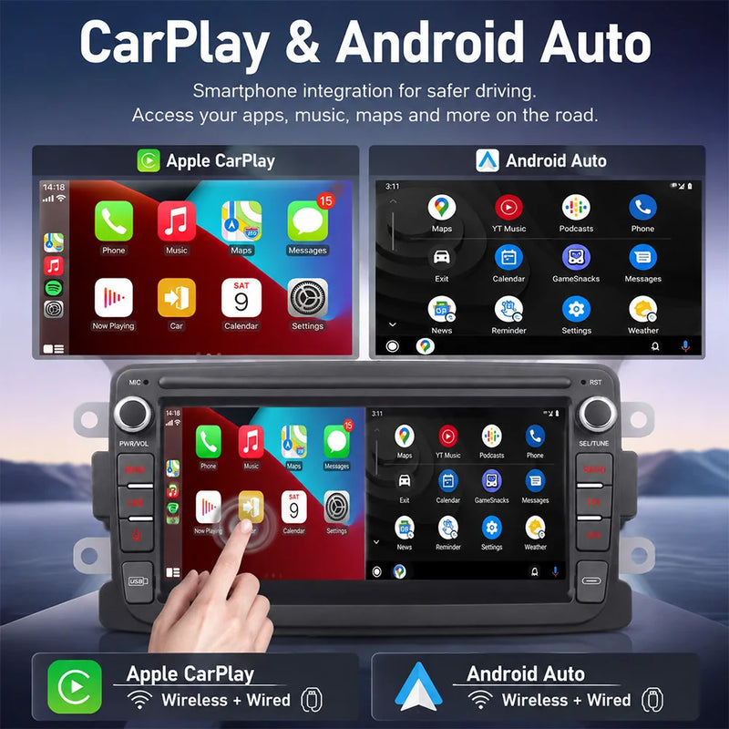 Autoradio CarPlay Dacia Sandero, Logan, Duster et Dokker (2012-2017) – Écran 7 pouces, sans fil, vue 4
