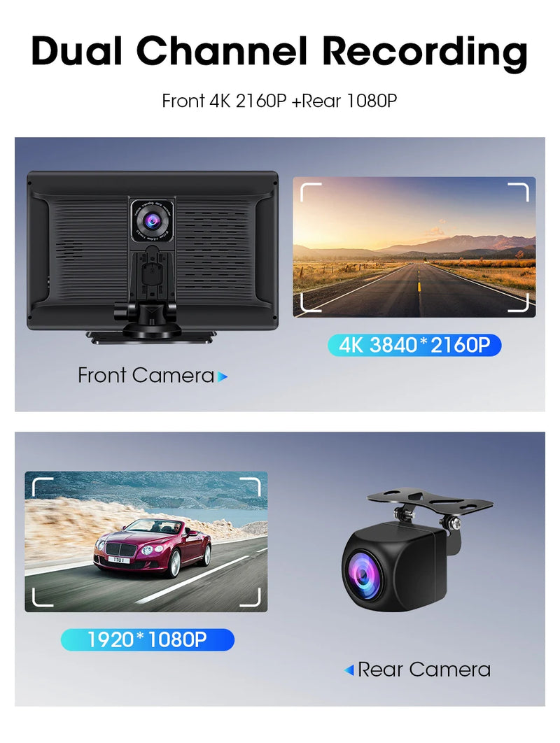 Écran CarPlay Portable 10,1 Pouces – Sans Fil, Dashcam 4K en Option, vue 10