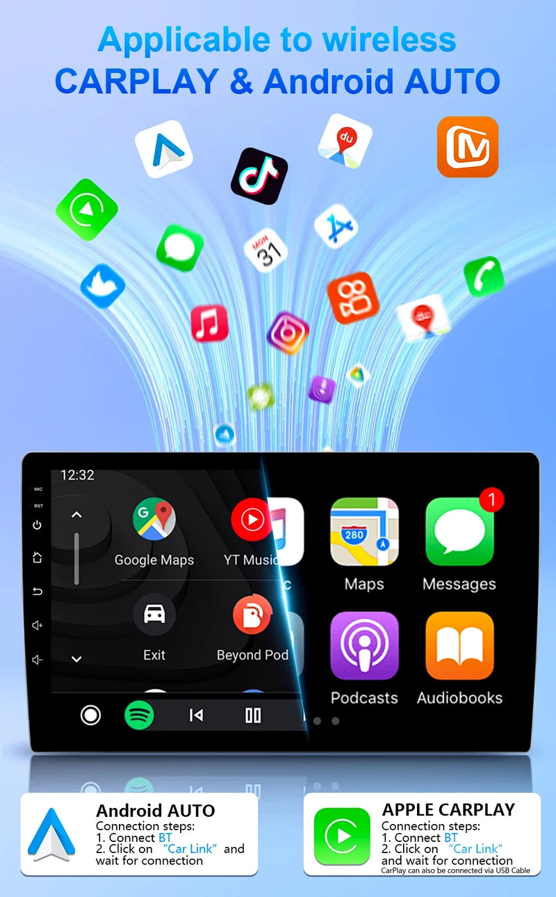 Autoradio CarPlay Ford S-Max (2006-2015) – Écran 9 pouces sans fil, jusqu'à 12 Go + 256 Go, vue 12