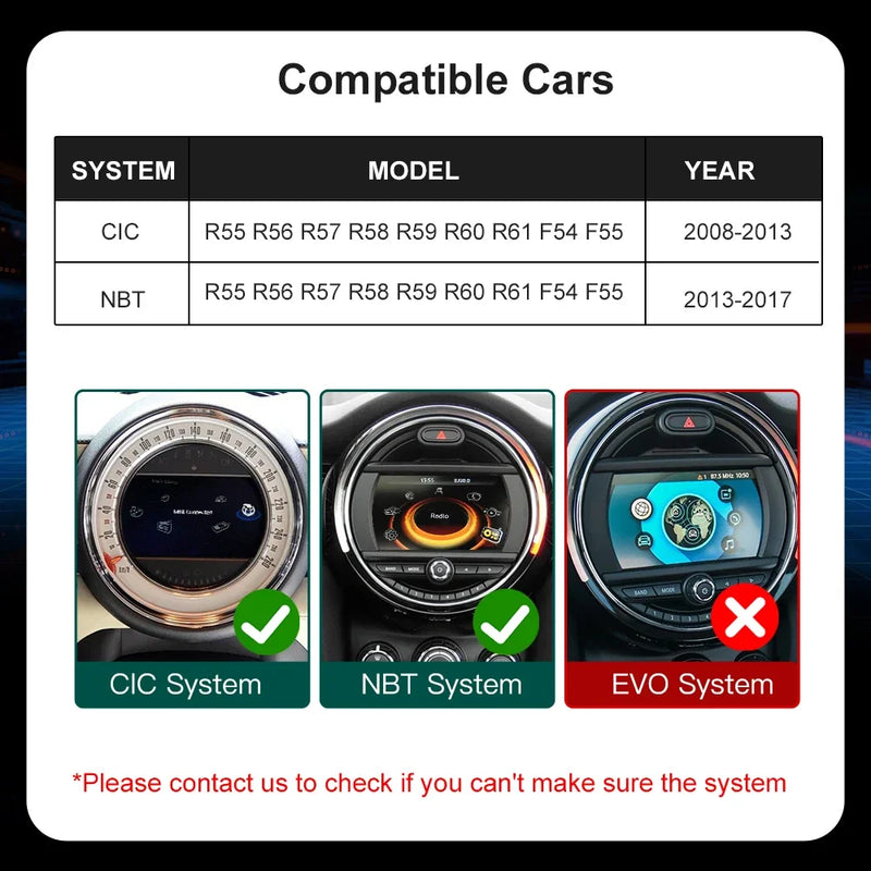 Boîtier CarPlay Mini Cooper R55 à R61, F54, F55 (2008-2017) – CIC et NBT, écran d'origine conservé, vue 6
