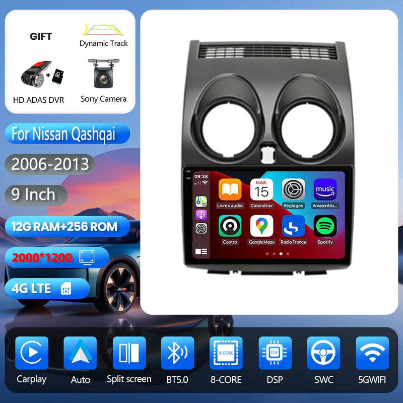 Autoradio CarPlay Nissan Qashqai J10 (2006-2013) – Écran 9 pouces, jusqu'à 16 Go + 256 Go, vue 21