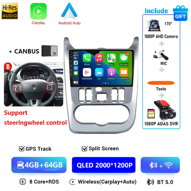 Autoradio CarPlay Dacia Logan 1 et Sandero (2009-2015) – Écran 9 pouces, jusqu'à 12 Go + 128 Go, vue 58