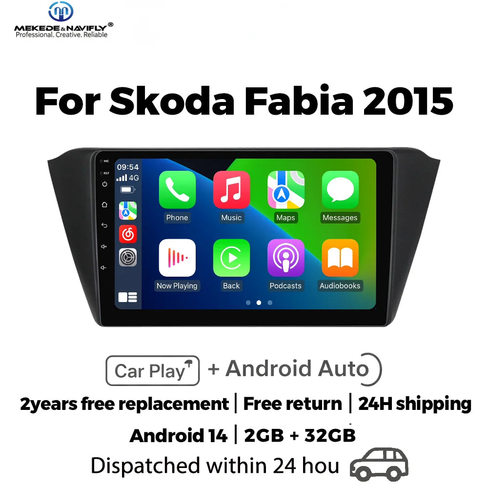 Autoradio CarPlay Skoda Fabia 3 (2015-2019) – Écran 9 pouces, jusqu'à 2 Go + 32 Go