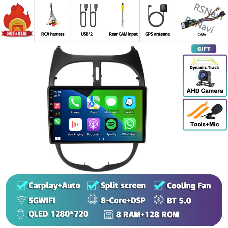 Autoradio CarPlay Peugeot 206, 206 SW et 206 CC – Écran 9 pouces, Android 16, vue 19
