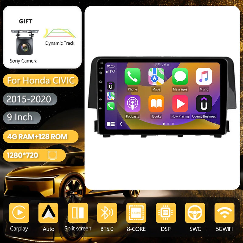 Autoradio CarPlay Honda Civic 10 (2015-2020) – Écran 9 pouces, jusqu'à 16 Go + 256 Go, vue 24