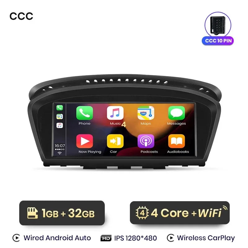 Autoradio CarPlay BMW E60 CCC – Écran tactile sans fil 2004–2008