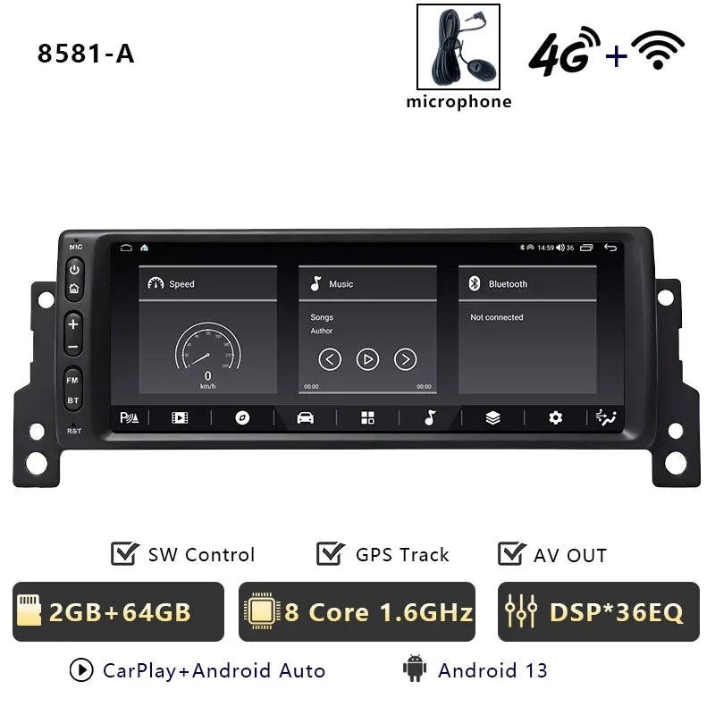 Autoradio CarPlay MINI Cooper R50 R52 R53 (2004-2007) – 10 Configurations, 4G, Android 13, vue 9