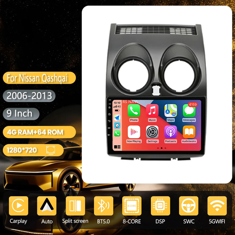 Autoradio CarPlay Nissan Qashqai J10 (2006-2013) – Écran 9 pouces, jusqu'à 16 Go + 256 Go, vue 15