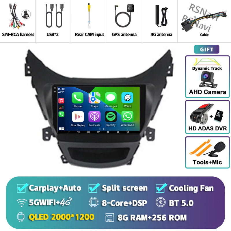 Autoradio CarPlay Hyundai Elantra (2012-2015) – Écran 9 pouces sans fil, jusqu'à 16 Go + 512 Go, vue 45