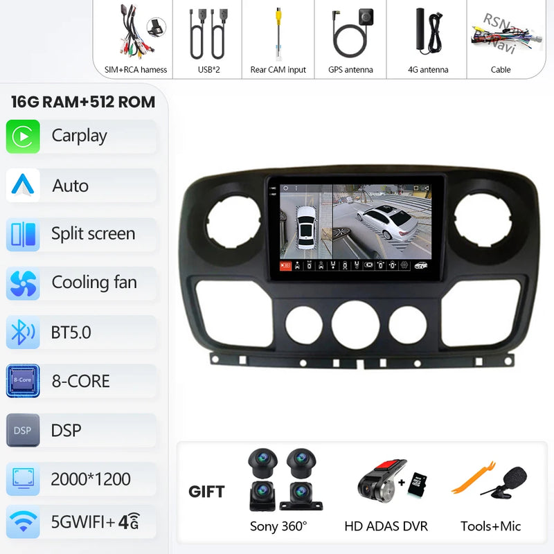 Autoradio CarPlay Renault Master, Nissan NV400 et Opel Movano (2010-2015) – Écran 9 pouces, Android 16, vue 12
