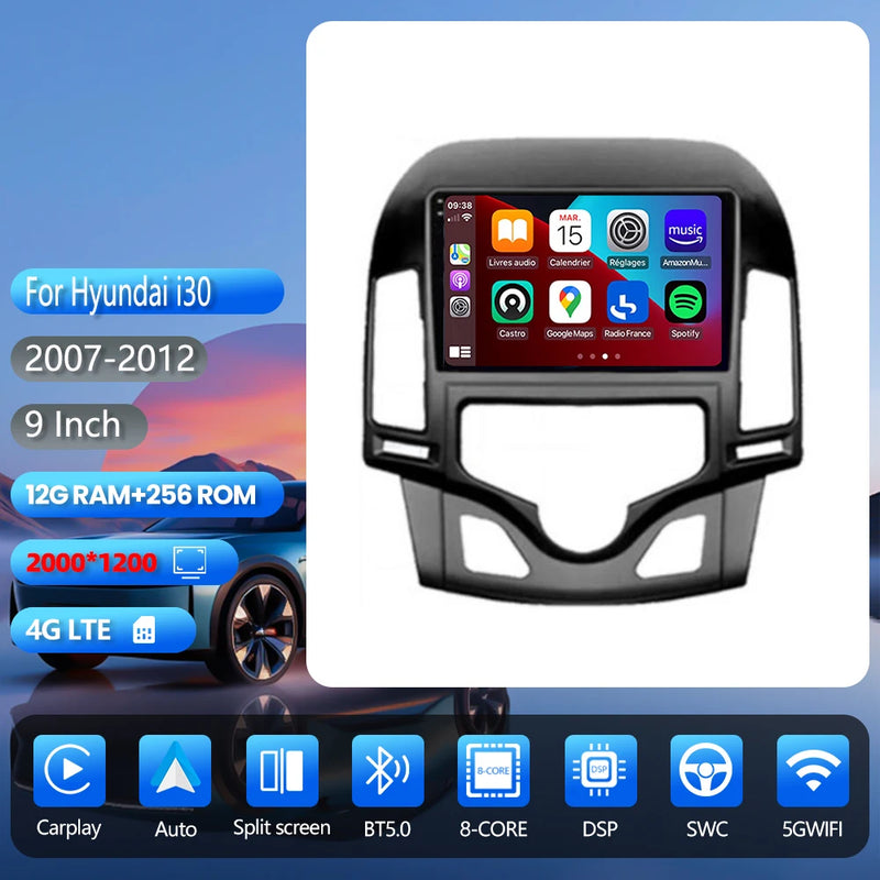 Autoradio CarPlay Hyundai i30 FD (2007-2012) – Écran 9 pouces, jusqu'à 16 Go + 256 Go, vue 28