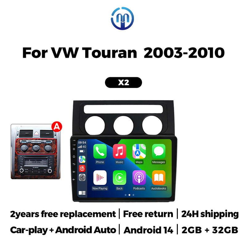Autoradio CarPlay Volkswagen Touran 1 (2003-2010) – Écran 10 pouces, cadre noir ou argent, vue 10