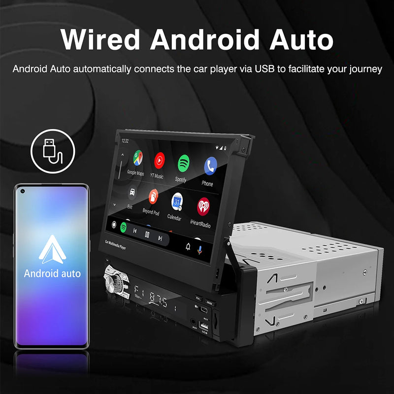 Autoradio CarPlay 1 DIN Universel – Écran Rétractable 7 Pouces, Filaire, vue 3