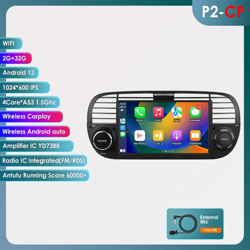 Autoradio CarPlay Fiat 500 (2007-2015) – Écran 7 pouces, 8 cœurs, jusqu'à 8 Go + 128 Go, vue 57