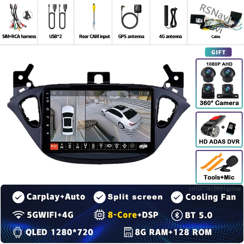 Autoradio CarPlay Opel Corsa E (2014-2019) et Adam (2013-2016) – Écran 9 pouces 2K, jusqu'à 12 Go + 256 Go, vue 8