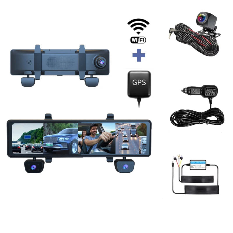 caméra embarquée voiture sans fil 4CH – Dashcam 4x1080P avec GPS & WiFi 24h