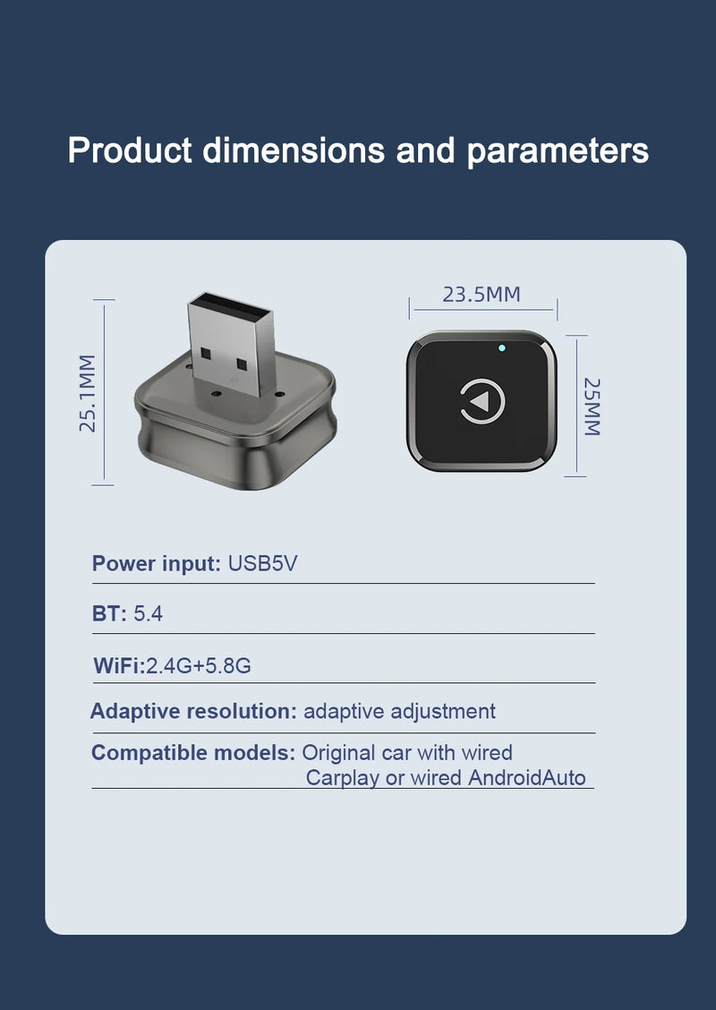 Adaptateur CarPlay Sans Fil USB 2 en 1 – 7 Modèles au Choix, Bluetooth 5.4, Wi-Fi 5,8 GHz, vue 17