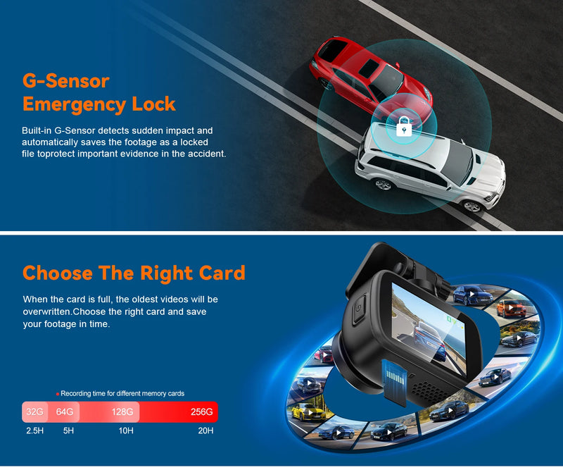 Dashcam 4K Avant et Arrière 4K – Écran 2 Pouces, Wi-Fi, GPS en Option, vue 11