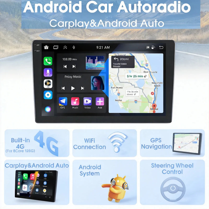 Autoradio CarPlay Peugeot 407 (2004-2011) – Android 16, boîtier CAN bus fourni, jusqu'à 8 Go + 256 Go, vue 5