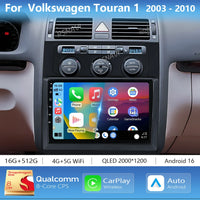 Autoradio CarPlay Volkswagen Touran 1 (2003-2010) – Écran 2K 9 pouces, Android 16