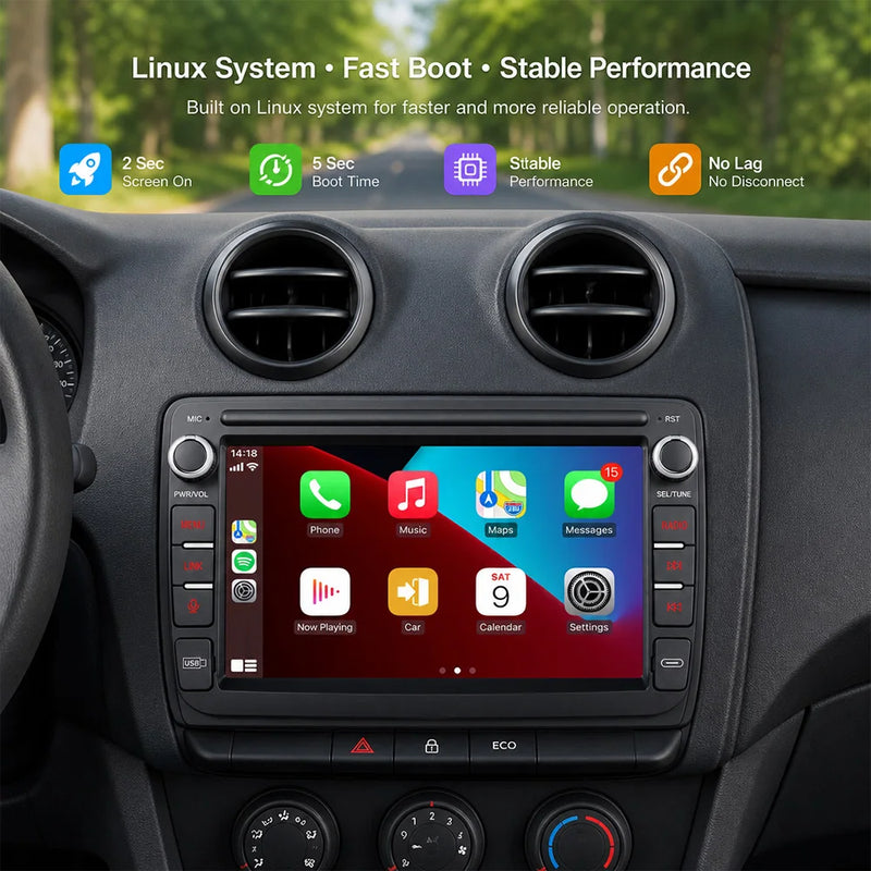 Autoradio CarPlay Dacia Sandero, Logan, Duster et Dokker (2012-2017) – Écran 7 pouces, sans fil, vue 2