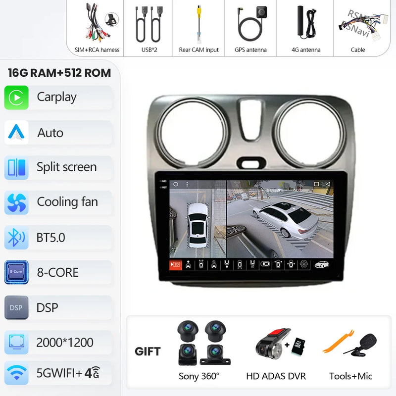 Autoradio CarPlay Renault Lodgy et Dacia Dokker (2012-2021) – Écran 9 pouces, Android 16, vue 13