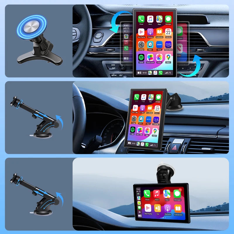 Écran CarPlay Universel Sans Fil 7, 8 ou 9 Pouces – Support Magnétique et Ventouse, vue 6