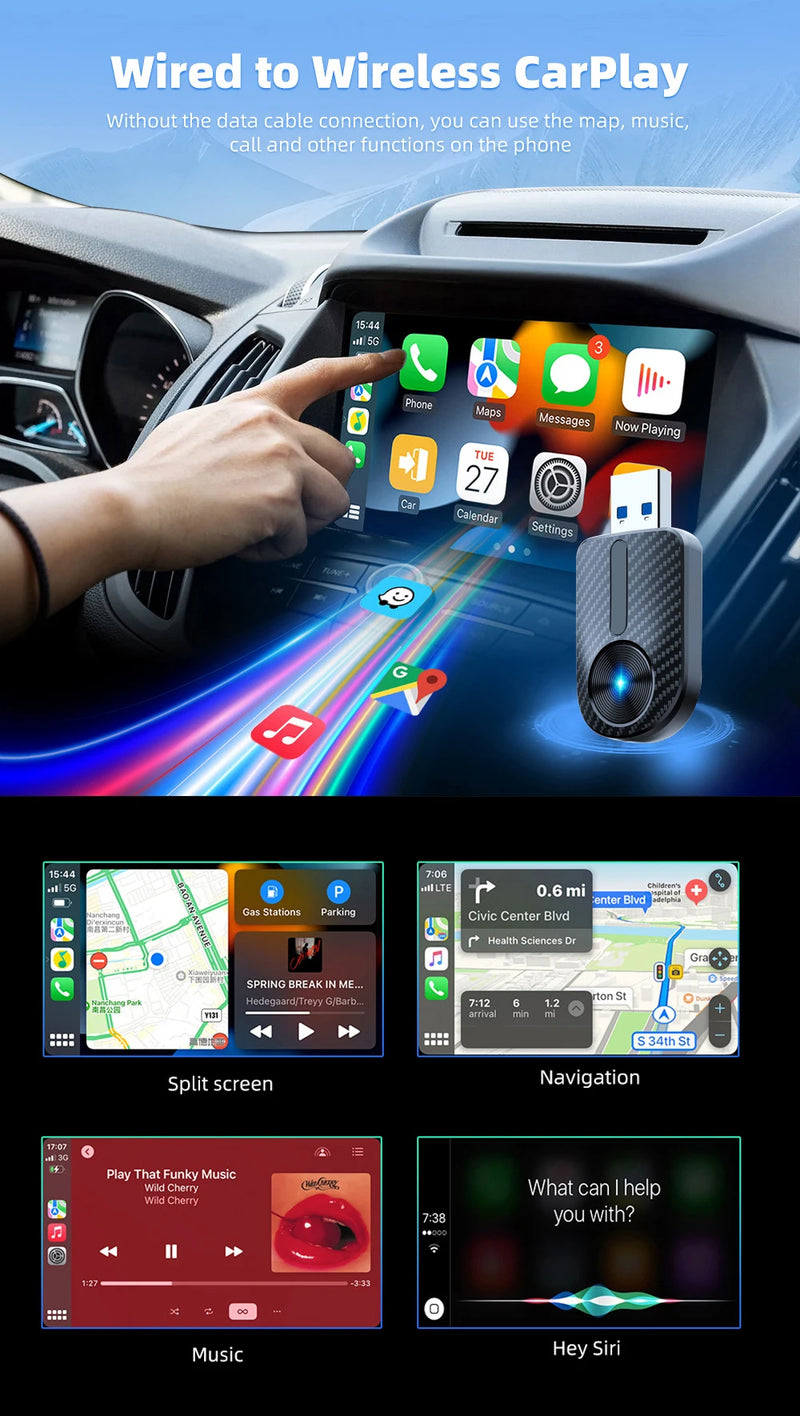 Adaptateur CarPlay Sans Fil USB 2 en 1 – 7 Modèles au Choix, Bluetooth 5.4, Wi-Fi 5,8 GHz, vue 21