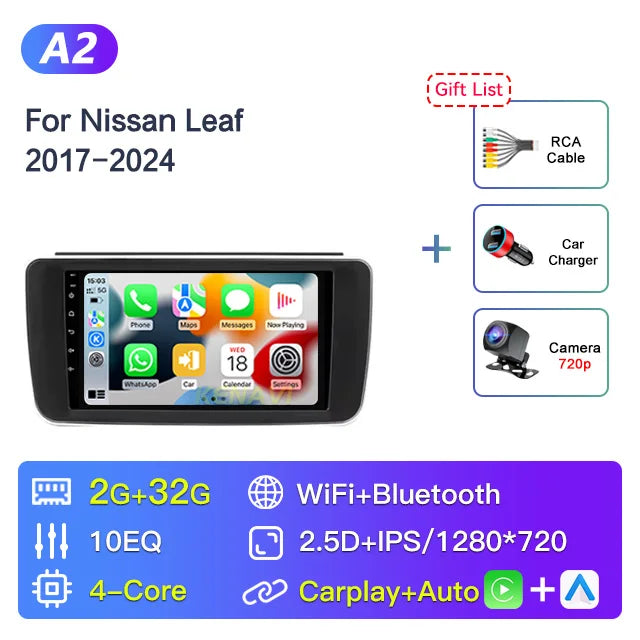 Autoradio CarPlay Nissan Leaf ZE1 (2017-2024) – Écran 9 pouces, caméra de recul, vue 11