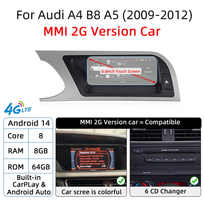 Autoradio Android Audi A4 B8 A5, Écran Tactile GPS CarPlay
