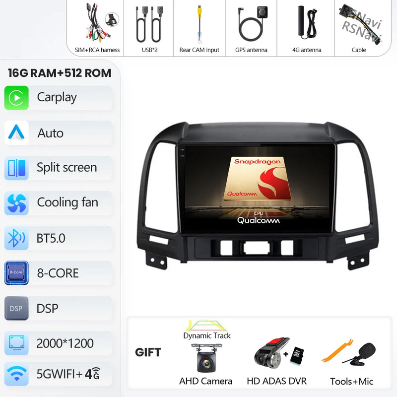 Autoradio CarPlay Hyundai Santa Fe 2 (2006-2012) – Écran 9 pouces, jusqu'à 16 Go + 512 Go, vue 35