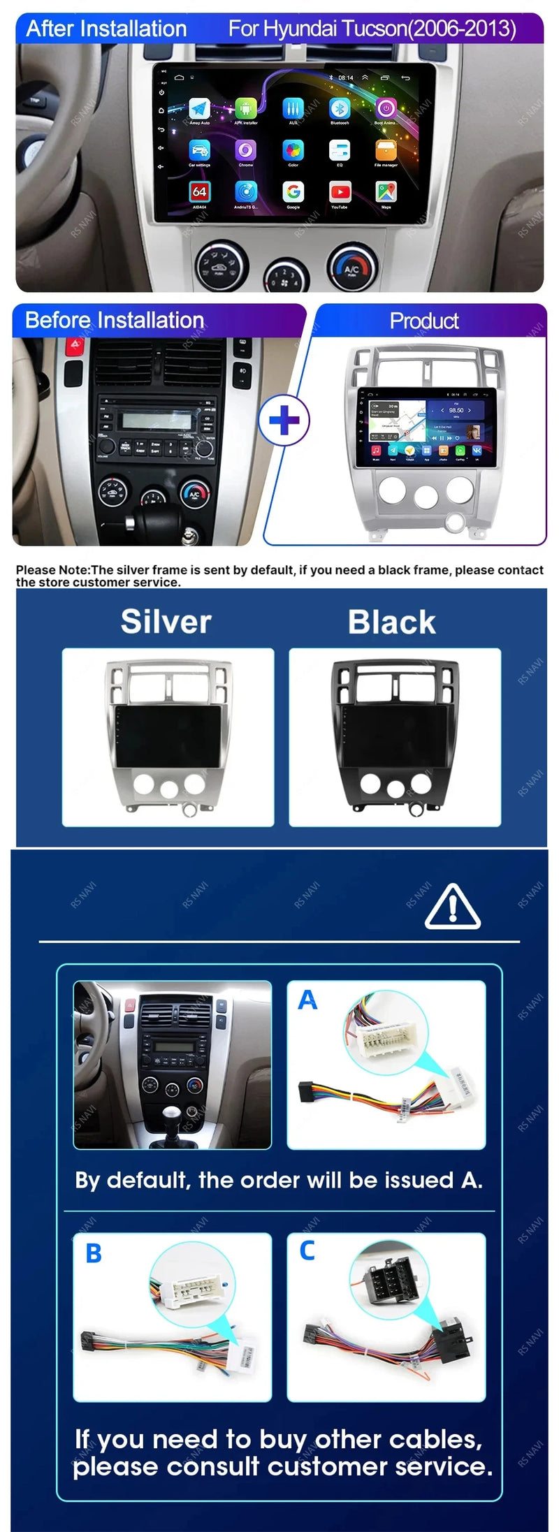 Autoradio CarPlay Hyundai Tucson (2004-2009) – Écran 10 pouces, jusqu'à 16 Go + 256 Go, vue 8
