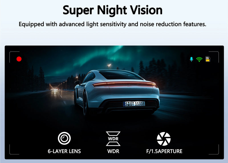 Dashcam Mini 4K Wi-Fi 5 GHz – Avant 4K et Arrière 1080P, Annonces Vocales, vue 18