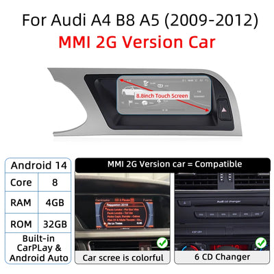 Autoradio Android Audi A4 B8 A5, Écran Tactile GPS CarPlay