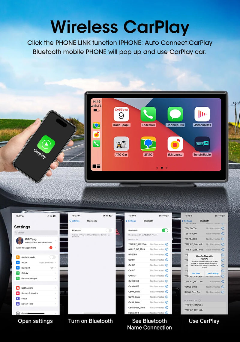 Écran CarPlay Portable 10,1 Pouces – Sans Fil, Dashcam 4K en Option, vue 15