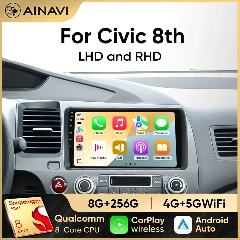 Autoradio CarPlay Honda Civic 8 (2005-2011) – Écran 9 pouces, sans fil