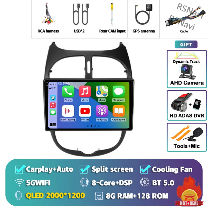 Autoradio CarPlay Peugeot 206, 206 SW et 206 CC – Écran 9 pouces, Android 16, vue 7