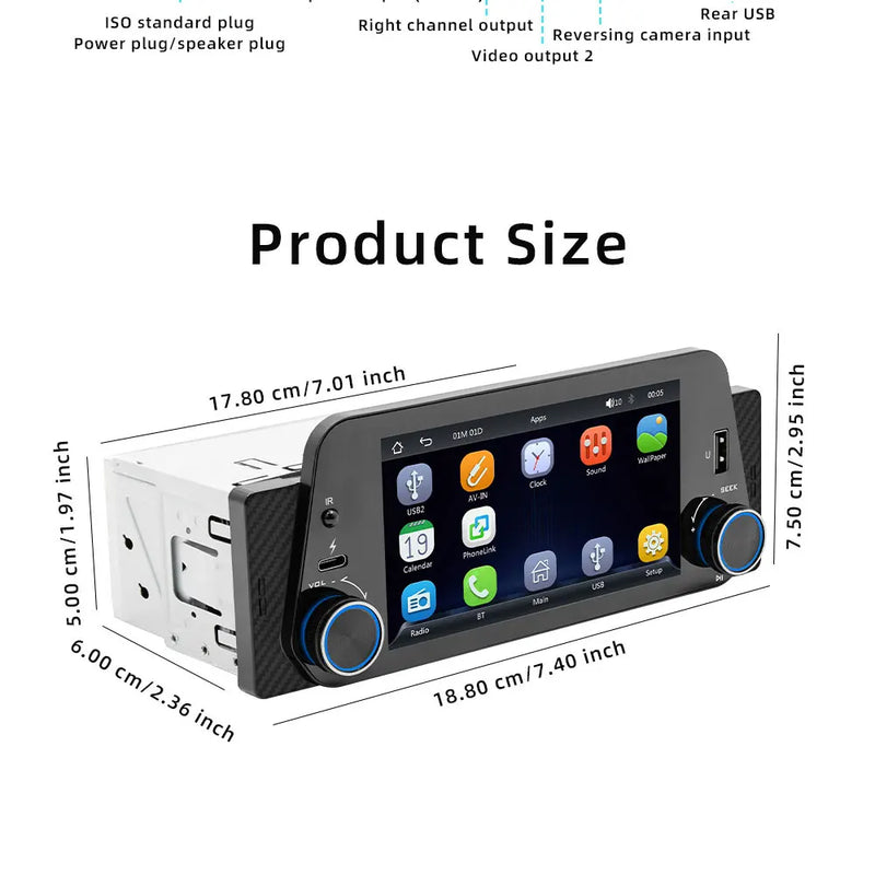 Autoradio CarPlay 1 DIN Universel – Écran 5 Pouces, Sans Fil, Bluetooth, FM, vue 21