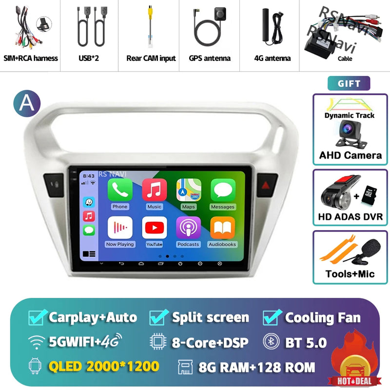 Autoradio CarPlay Peugeot 301 et Citroën C-Elysée (2012-2016) – Écran QLED, Android 16, vue 32
