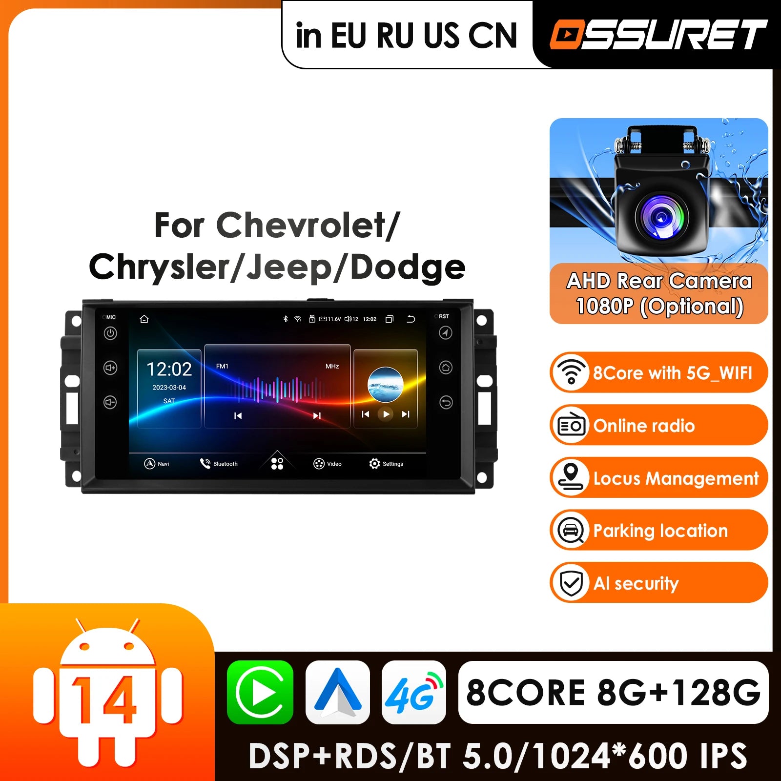 Autoradio CarPlay Jeep, Chrysler et Dodge (2005-2015) – Écran 7 pouces, jusqu'à 8 Go + 128 Go