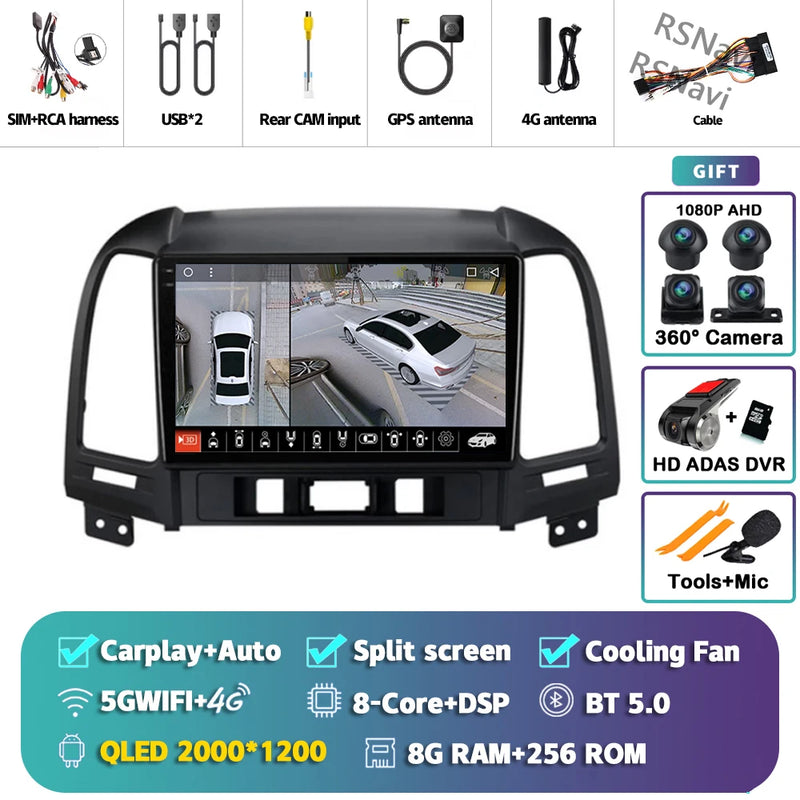 Autoradio CarPlay Hyundai Santa Fe 2 (2006-2012) – Écran 9 pouces, jusqu'à 16 Go + 512 Go, vue 26