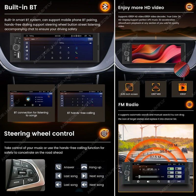 Autoradio 1 DIN CarPlay Universel 6,86 Pouces – Filaire ou Sans Fil, Bluetooth, vue 3