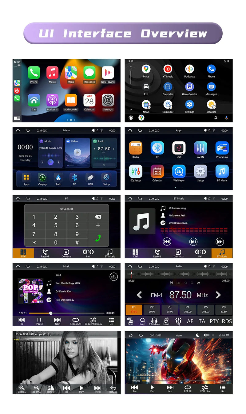 Autoradio CarPlay 2 DIN Universel – Écran 9 ou 10,1 Pouces, Filaire, Caméra en Option, vue 22