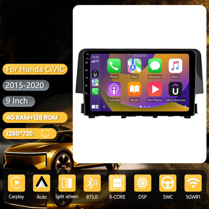 Autoradio CarPlay Honda Civic 10 (2015-2020) – Écran 9 pouces, jusqu'à 16 Go + 256 Go, vue 22