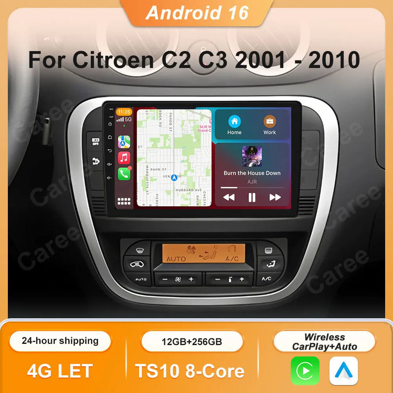 Autoradio CarPlay Citroën C2 et C3 (2001-2010) – Écran QLED 9 pouces, jusqu'à 12 Go + 256 Go