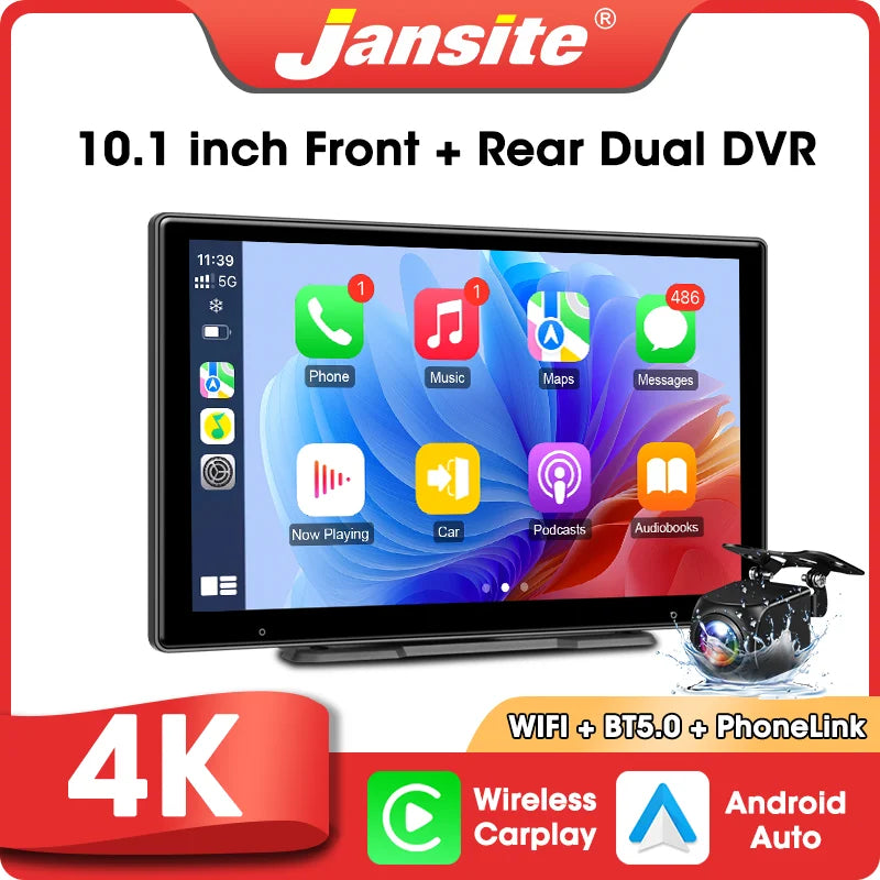 Écran CarPlay Portable 10,1 Pouces – Sans Fil, Dashcam 4K en Option