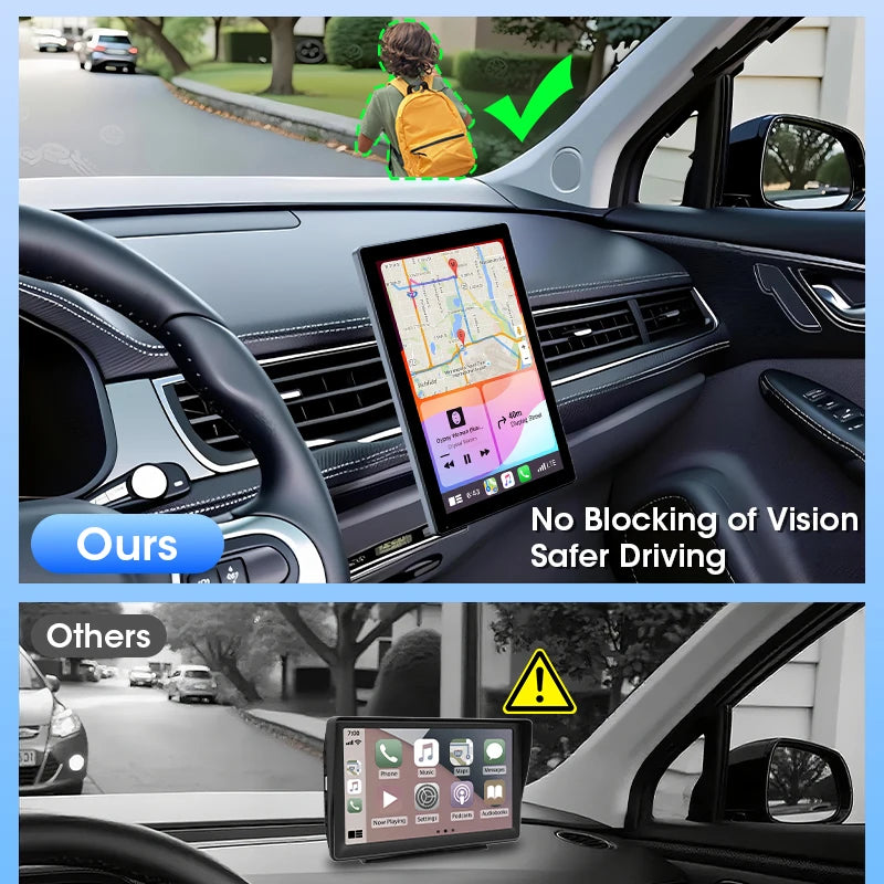 Écran CarPlay Universel Sans Fil 7, 8 ou 9 Pouces – Support Magnétique et Ventouse, vue 5