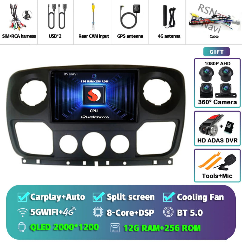 Autoradio CarPlay Renault Master, Nissan NV400 et Opel Movano (2010-2015) – Écran 9 pouces, Android 16, vue 18